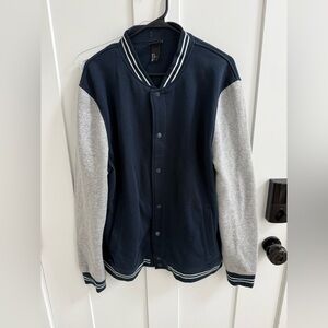 Men's Navy and Gray Varsity H&M Jacket (Size XL)
